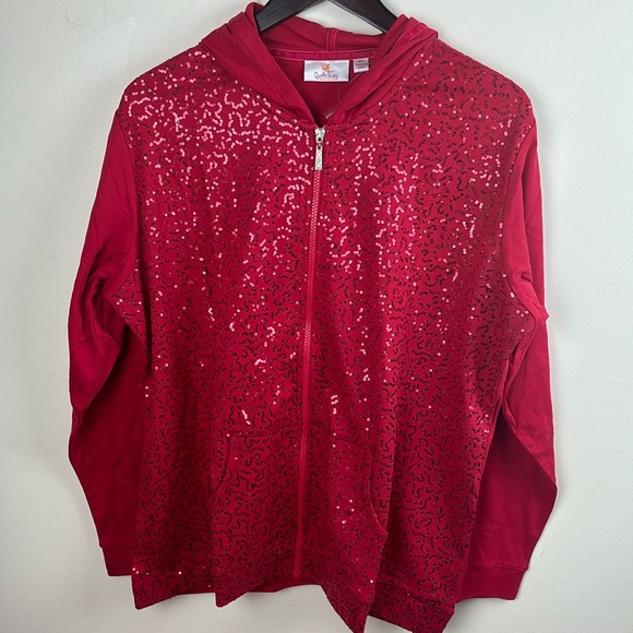 NWT Quacker Factory Long Sleeve Zipper Hoodie Sweater Jacket XL Red A203829 - Picture 1 of 8